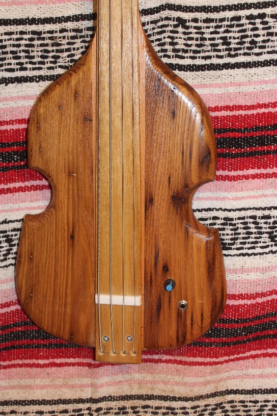 the bass that Wish sold. It's a fiddle-style body, with plain woodgrain finish. It's fretless and electric